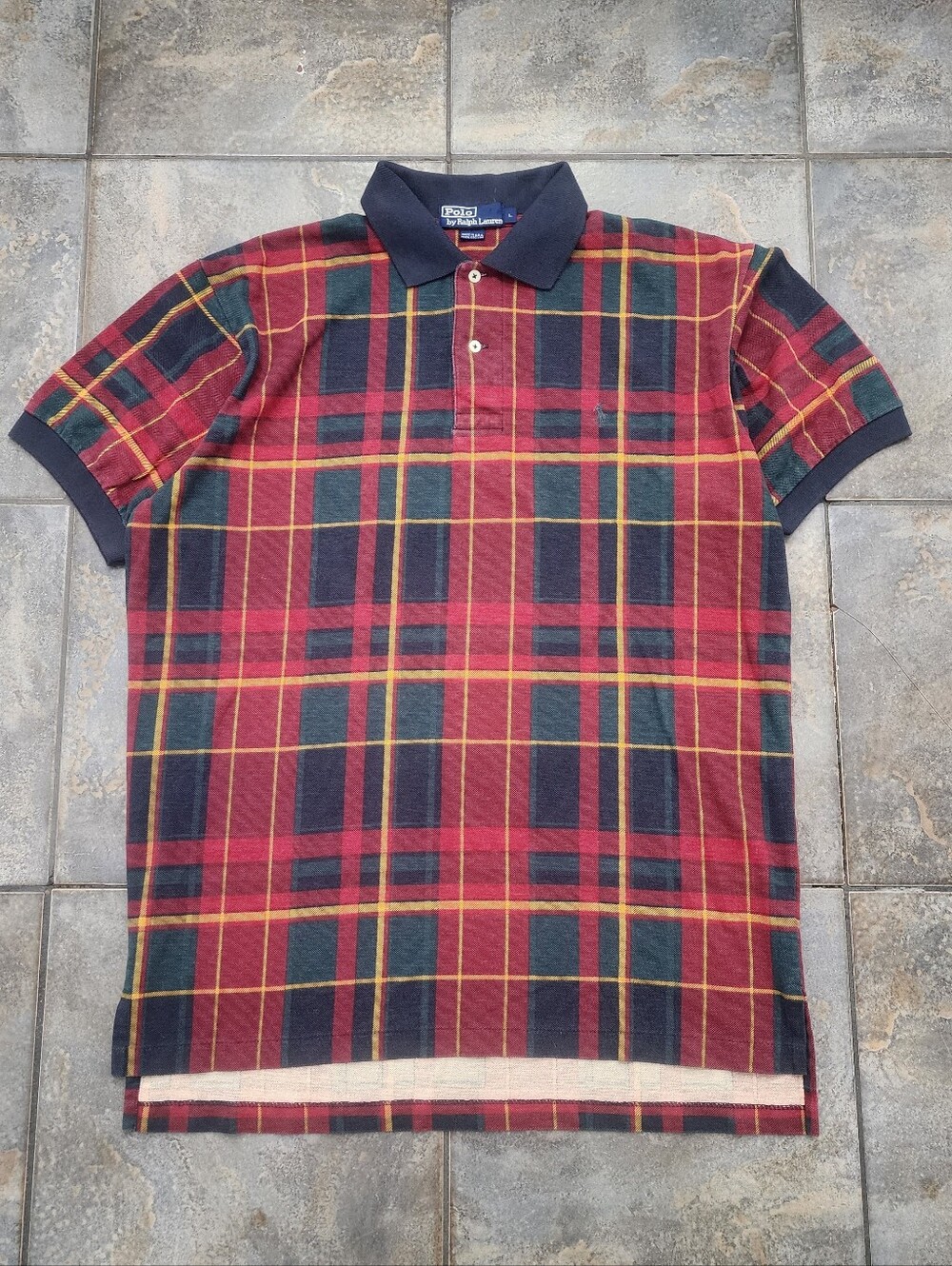 Vintage 90s Polo Ralph Lauren Men's Large Plaid USA Made Preppy Polo Shirt